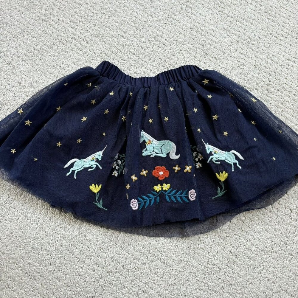 Hanna Andersson Navy Blue Unicorn Gold Star Tulle Skirt
